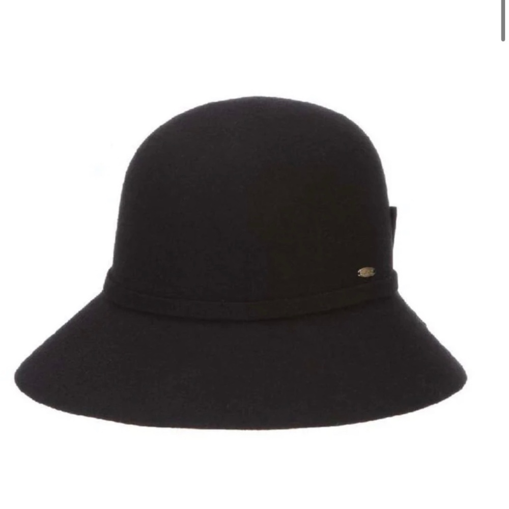 Black cloche wool felt hat, Scala Sciacca women’s vintage style sun hats bucket